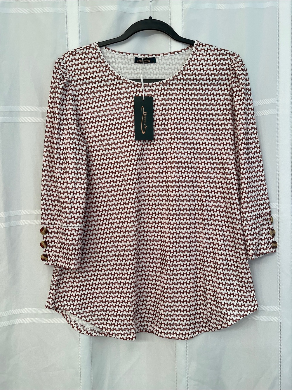Charming Charlie Brown and White Patterned 3/4-Sleeve Tunic